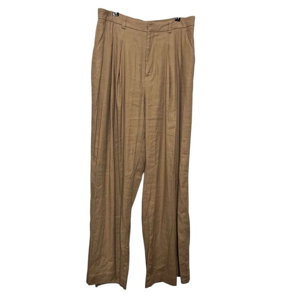 Anthropologie Maeve Avery Trousers Women’s Medium Tan Wide Leg Linen Blend - Picture 2 of 13